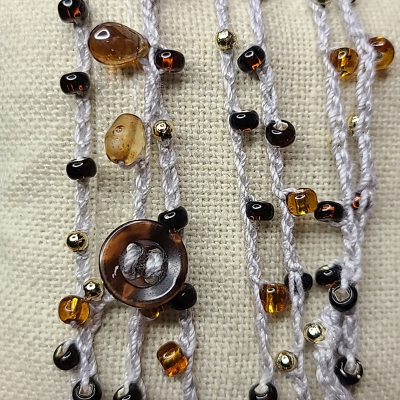 Women's Wrap Bracelet Light Gray Gold Brown Beads Handmade Crochet Everyday Cute - Picture 6 of 6